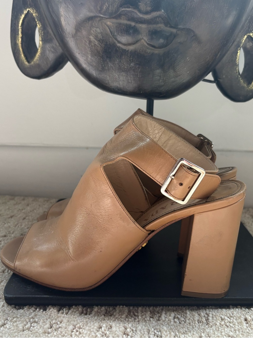 PRADA Women’s Open-Toe Block Heel Sandals - Tan Size 38.5